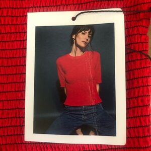 Red Fitted Ribbed 3/4 Sleeve T-Shirt